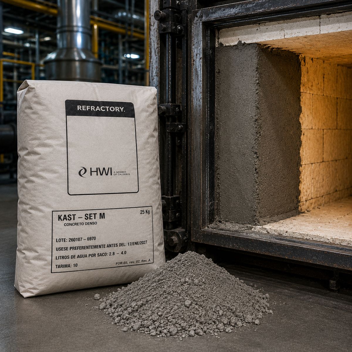 Concreto refractario KAST SET M para reparación y revestimiento de hornos industriales